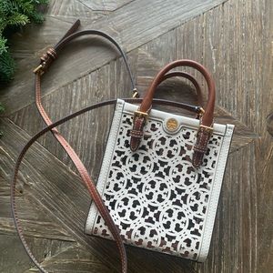 Tory Burch T Monogram Laser Cut Mini Tote.